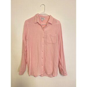 Nine West Pink Button-Up Long-Sleeve Gauzy Cotton Shirt Size S